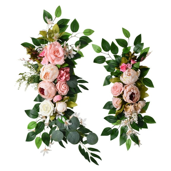 Ikeay 2-Pack Wedding Arch Flowers Artificial, Diy Bridal Backdrop Decor for Garden Party Archway, Home Fence Decoration (2 Strips) Pink