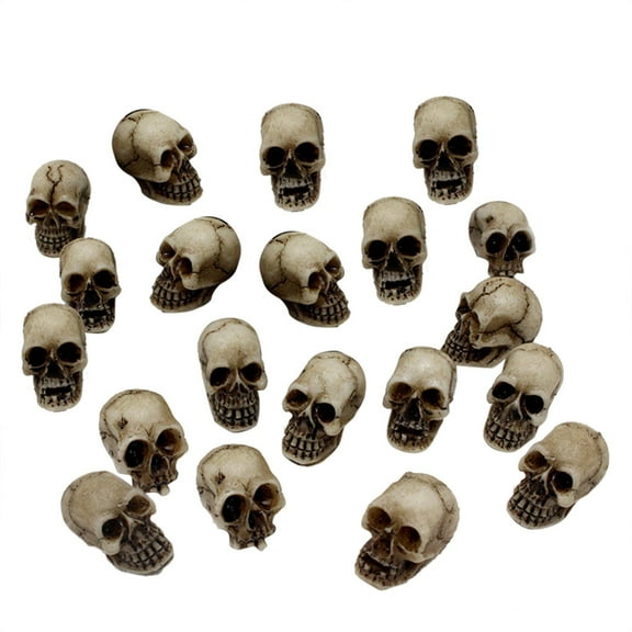 Ikeay 20Pcs Mini Resin Skeleton Heads, Halloween Decoration for Home Table Party Diy Craft Props Beige