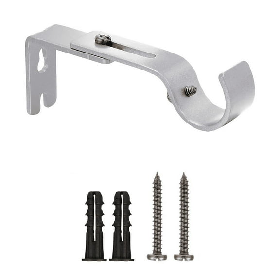 Ikeay Adjustable Curtain Rod Brackets - Wall Mounted Metal Single Rod Holder for Windows, Extendable, Includes Screws, Max Load 22 Pounds