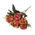 thumbnail image 1 of Ikeay Artificial European Roses Bouquet, Realistic Cloth Flowers for Home Wedding Wall Decor, Lifelike Floral Arrangement for Photography Centerpieces (1 Bundle) Orange, 1 of 7