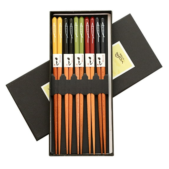 Ikeay Chopsticks, 5 Pairs Japanese Cat Chopsticks Non Slip Kitchen Handmade Gift Set Reusable, Tableware