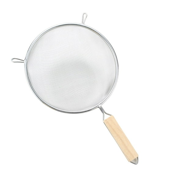 Ikeay Colander, 8Inch 304 Stainless Steel Large Slotted Spoon Filter Screen Wooden Handle Two Ear Deep Fried Fishing Scoop Household Kitchen Utensils Noodle Screen Drain, Strainer Spoon