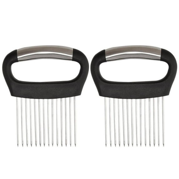 Ikeay Handheld Slicer Tool, Onion Holder for Slicing Stainless Steel Onion Cutter Lemon Slicer Vegetable Cutter Kitchen Chopper Slicing Assistant Tool for Onion Potato and Tomato Lemon (2 Pcs)