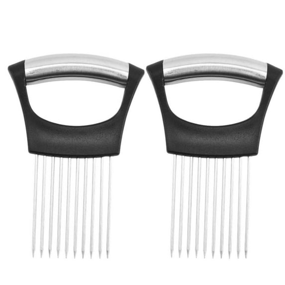 Ikeay Handheld Slicer Tool, Onion Holder for Slicing Stainless Steel Onion Cutter Lemon Slicer Vegetable Cutter Kitchen Chopper Slicing Assistant Tool for Onion Potato and Tomato Lemon (2 Pcs)