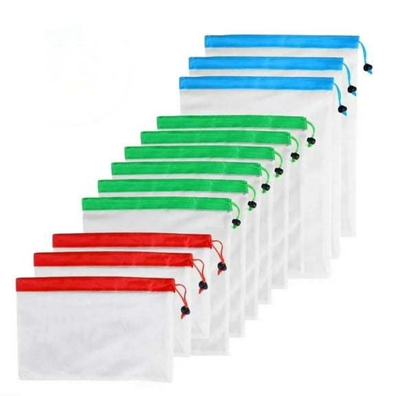 Ikeay Mesh Bag, 12Pcs Reusable Mesh Produce Bags Washable Bags for Grocery Shopping Storage Fruit Vegetable Toys, Storage Bags