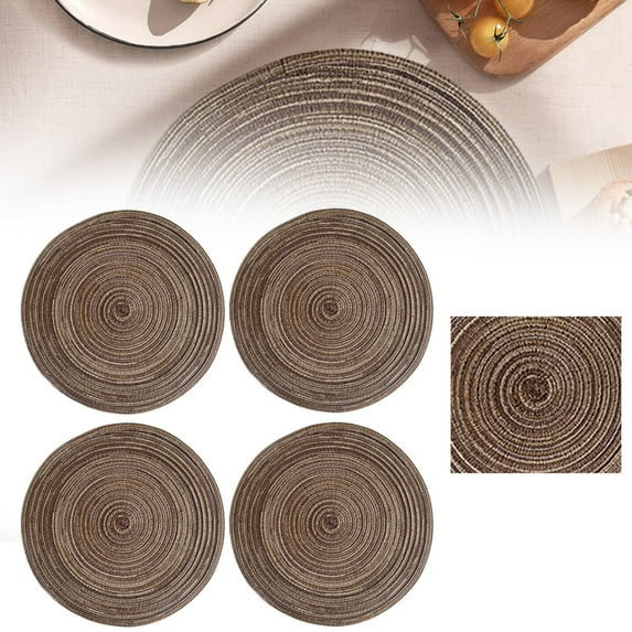 Ikeay Placemat| Round Placemats Set Of 4 Round Table Placemats Braided Cotton Place Mats 15 Inch for Kitchen Dining Table Holiday Party, 4X Placemats, Brown