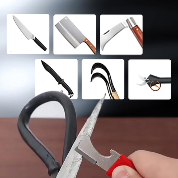 Ikeay Portable Quick Sharpener for Garden Tools, Lawnmower Pruners Loppers And Shears, Hand Held Sharpening Stone, Non-Slip Grip, Durable Metal Alloy Design