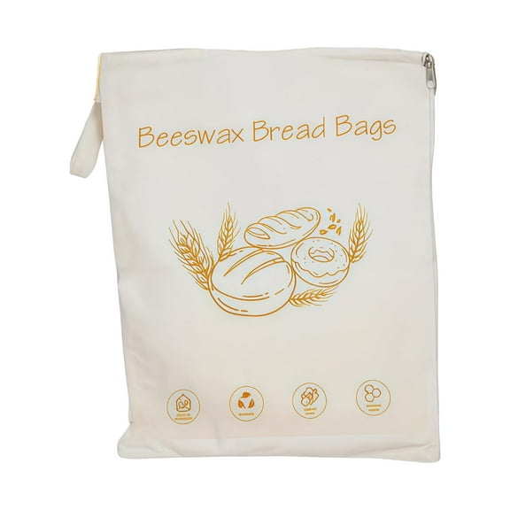 Ikeay Reusable Beeswax Bread Bag with Wide Zipper, Natural Cotton Storage Bag for Bread, Fruits, Vegetables, Portable And Washable Beige