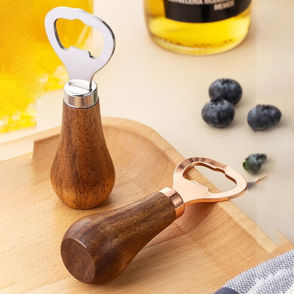 Ikeay Rose Gold Vertical Wine Opener – Solid Wood Handle & Stainless Steel, Creative 2-In-1 Beer/Wine Corkscrew, Ergonomic Bar Tool, Gift-Ready