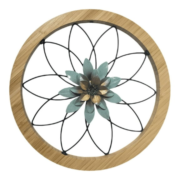 Ikeay Rustichaven Round Farmhouse Wall Decor 11.81 Inch, Wood & Metal Rustic Wall Art for Living Room, Bedroom, Kitchen, Bathroom, Home Decoration Blue