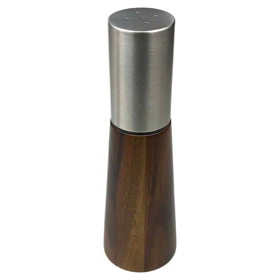 Ikeay Salt and Pepper Grinder Mill with Wood Base, Manual Adjustable Ceramic Grinder, Stainless Steel Shaker for Kitchen, Dining Table & BBQ (1 Set)