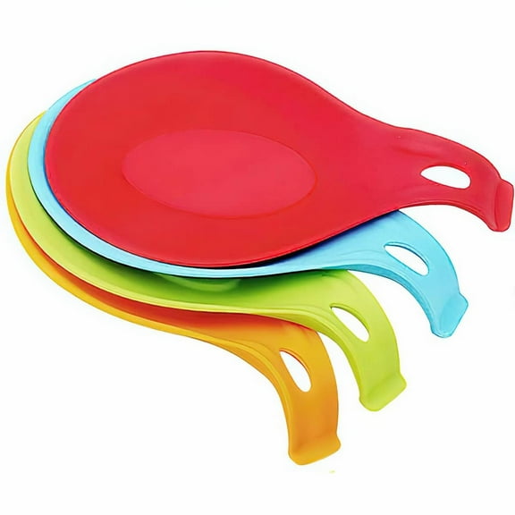 Ikeay Silicone Spoon Rest, Flexible Almond Shaped Heat Resistant And Dishwasher Safe, Multipurpose Kitchen Utensil Holder for Spoons And Bbq Brushes, Large Resting Area with Handle Hole