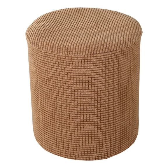 Ikeay Stretchable Round Footstool Slipcover, Elastic Bottom Washable Ottoman Cover for 36-40 Inch Height, Knit Fabric Accent Pouffe Protector, Furniture Protector (1 Piece) Brown