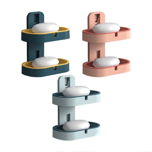 Ikeay Wall Mounted 2-Tier Soap Dish Holder And Sponge Stand with Self-Draining Design for Bathroom Shower And Kitchen Counter Top Easy Installation No Drilling Required Rustproof Plastic