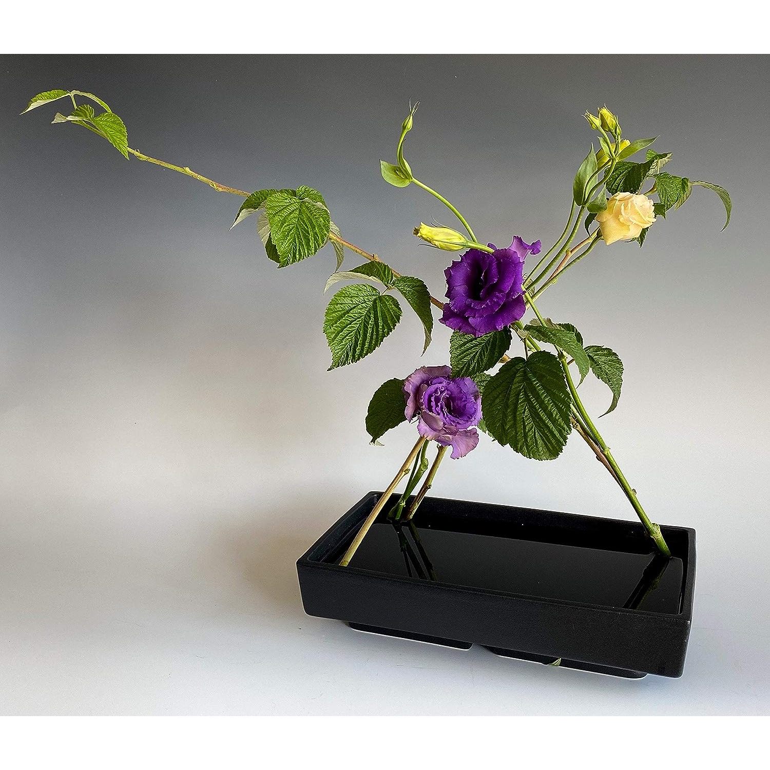 Ikebana Flower Vase, Japanese Rectangular Ceramic Suiban, Raised Base