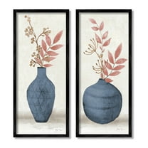 Ikebana Flower Vases Arrangement Botanical & Floral Graphic Art Black Framed Art Print Wall Art, Set of 2