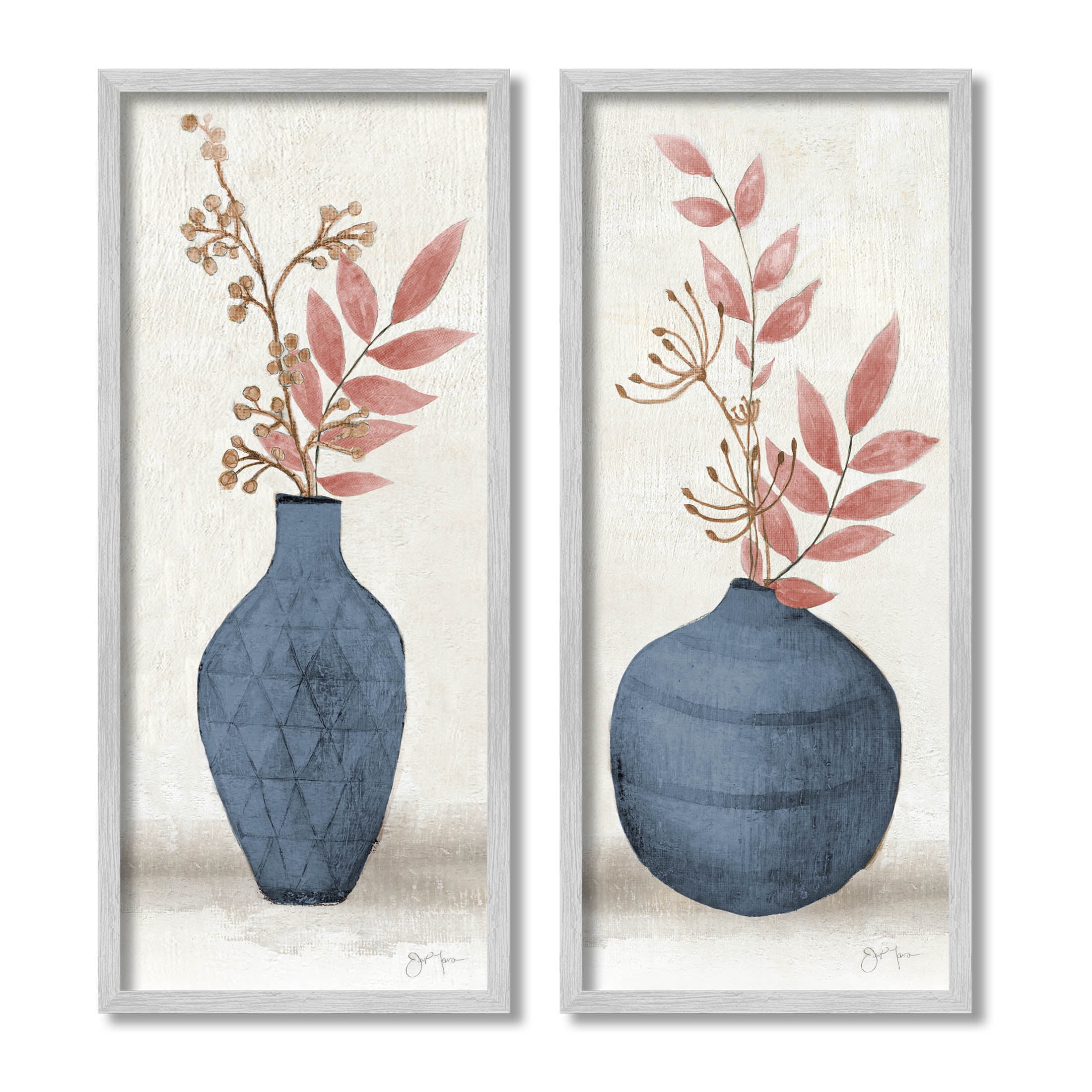 Ikebana Flower Vases Arrangement Botanical & Floral Graphic Art Gray Framed Art Print Wall Art, Set of 2