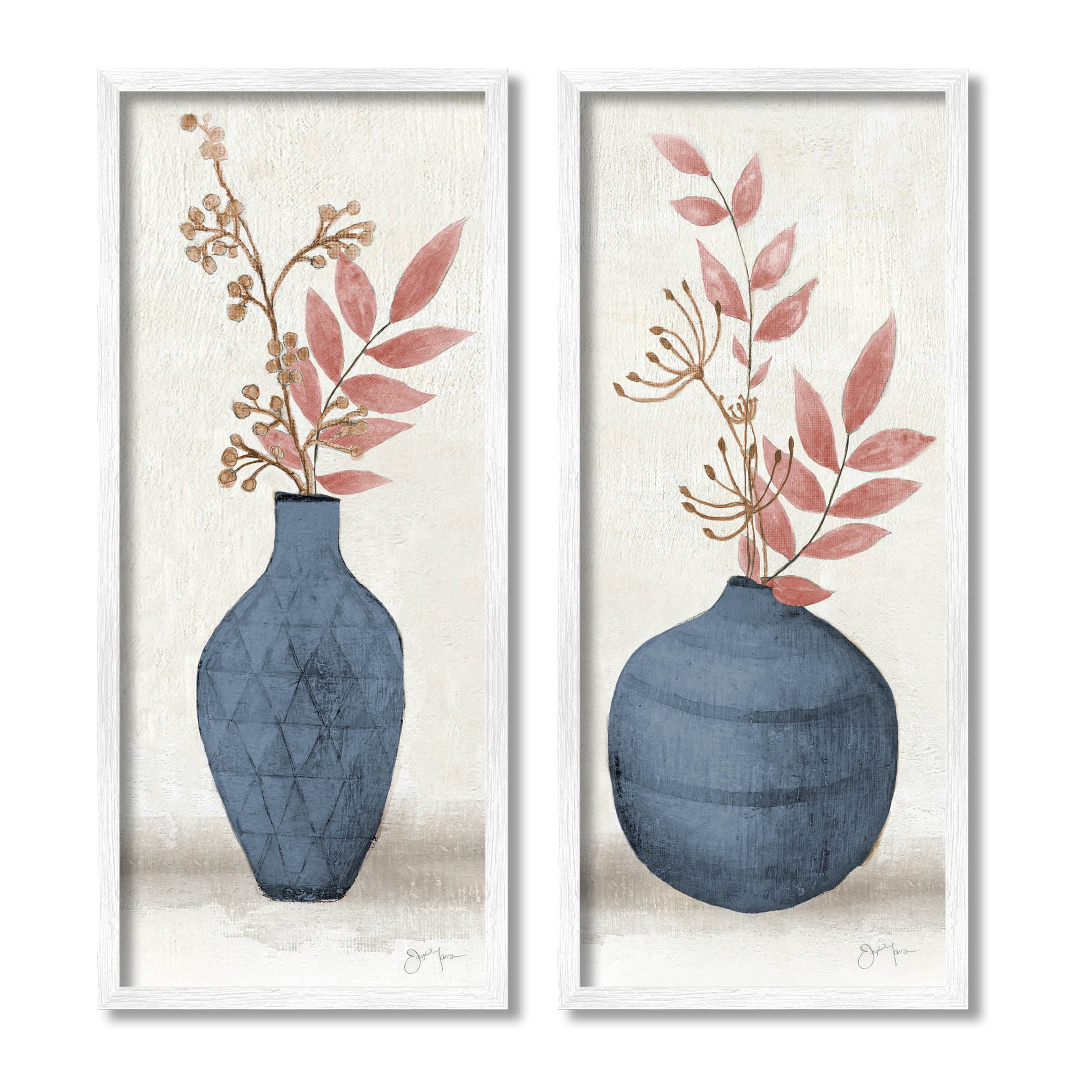 Ikebana Flower Vases Arrangement Botanical & Floral Graphic Art White Framed Art Print Wall Art, Set of 2