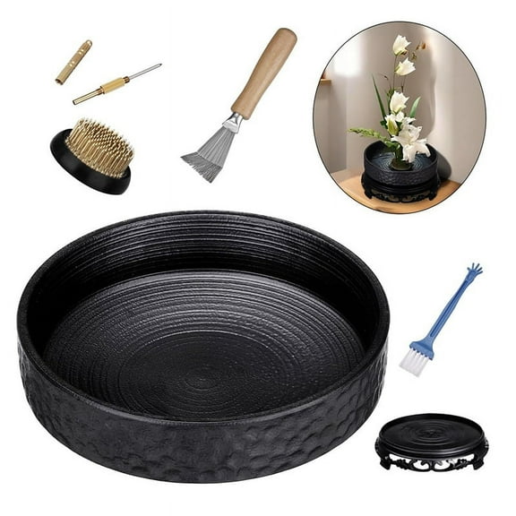 Ikebana Kit with 2.1-Inch Flower Frog,Ceramic Flower Pot,Needle Straightening Tool,Flower Pot Base, and Cleaning Hollow