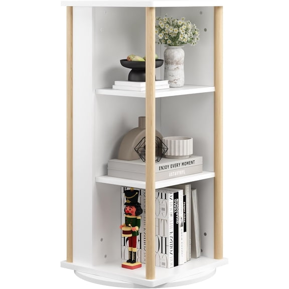 Ikebana Rotating Bookshelf Kids, 3 Tier Rotating Bookshelf Tower with Chalkboard, 360 Display Floor Standing Revolving Corner Bookcase and Narrow Book Shelf Organizer