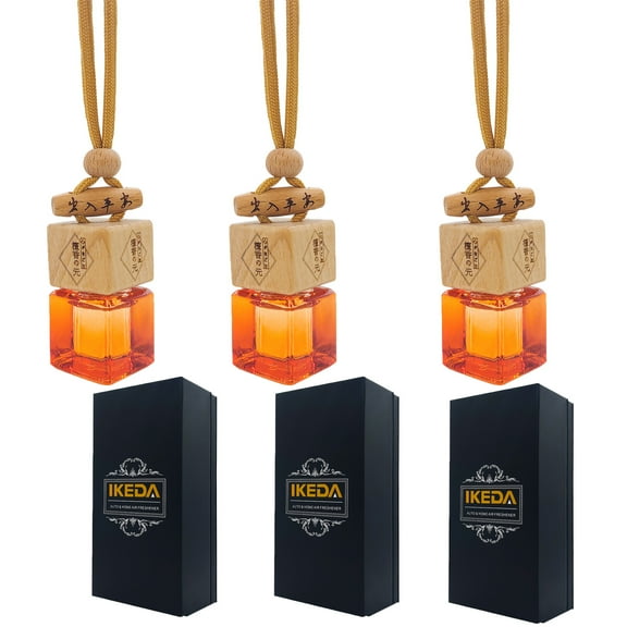Ikeda scents Car Air Fresheners,3pcs Orange Bottle Car Scents Hanging Diffuser, 30Days Long-Lasting Keep Fragrance, Remove Odor for Women Home