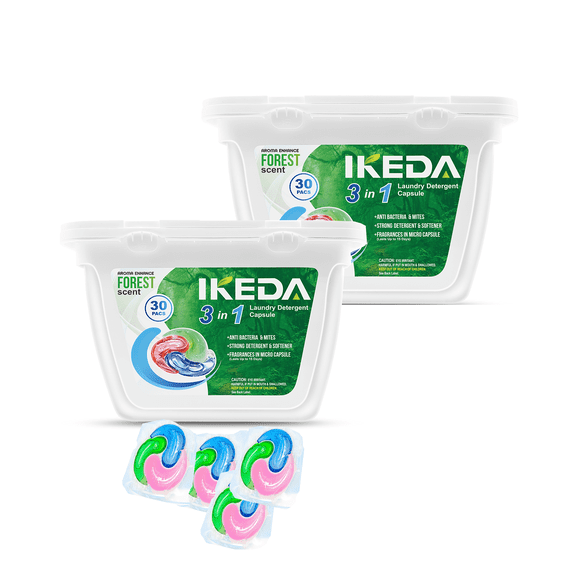 Ikeda scents Laundry Detergent Pods, 30pcs Liquid Pacs 3-in-1 Powerful Clean Remover, Forest Aroma Fabric Softener Scent Booster for Hand Washing or Machine