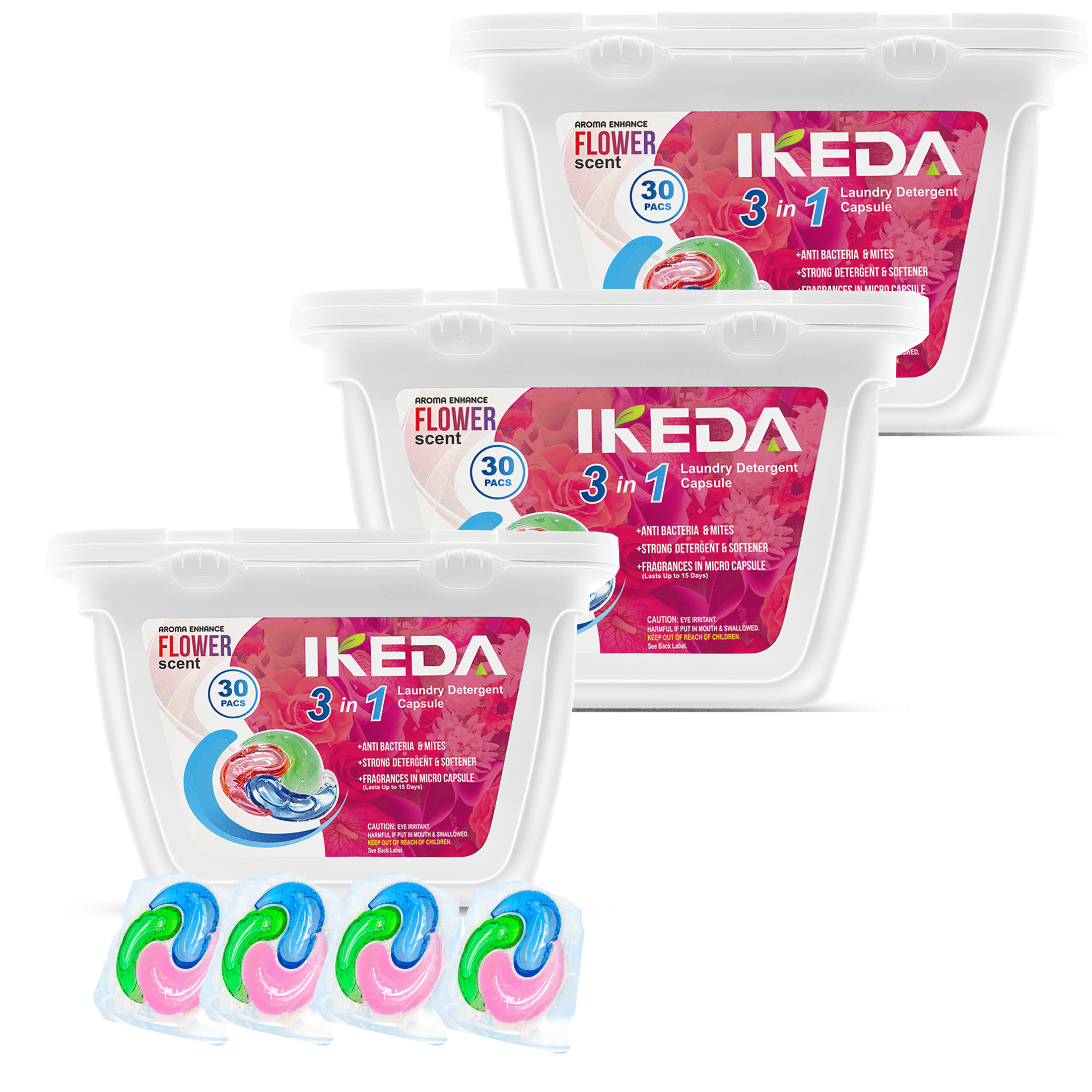 Ikeda scents Laundry Detergent Pods, 90pcs Liquid Pacs 3-in-1 Powerful Clean Remover, Flower Aroma Fabric Softener Scent Booster for Hand Washing or Machine