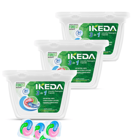 Ikeda scents Laundry Detergent Pods, 90pcs Power 3-in-1 Stain Remover, Powerful Clean Remover, Fabric Softener & Scent Booster for Hand Washing or Machine