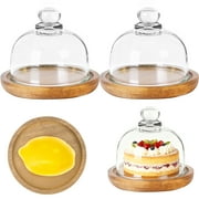 Ikerall 2 Pack Mini Cake Stand with Dome, Wooden Tray Glass Cover (4.1*3.14 inches) Used as a Cake Cover