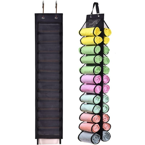 Foldable Leggings Organizer Clothes Portable Closets Roll Holder with 24-Compartment Storage Hanger for Leggings, Shirts, and Jeans(Black)