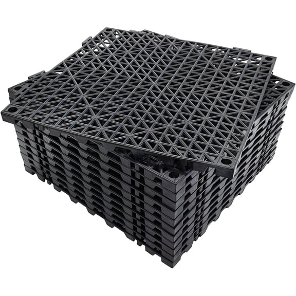 12 Pack 12x12" Modular Interlocking Cushion Interlocking Rubber Floor Drain Holes Non-Slip Splicing Drainage Mats for Deck, Shower, Kitchen, Drain Pool, Sauna Bath, Indoor Outdoor (Black)