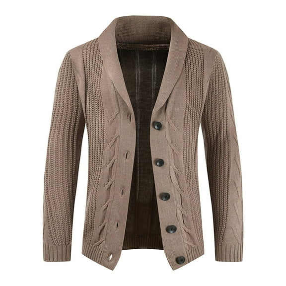 Ikevan Autumn Cardigan Solid Color Personality Slim Button Everyday Casual Men'S Sweater Brown 6(M)
