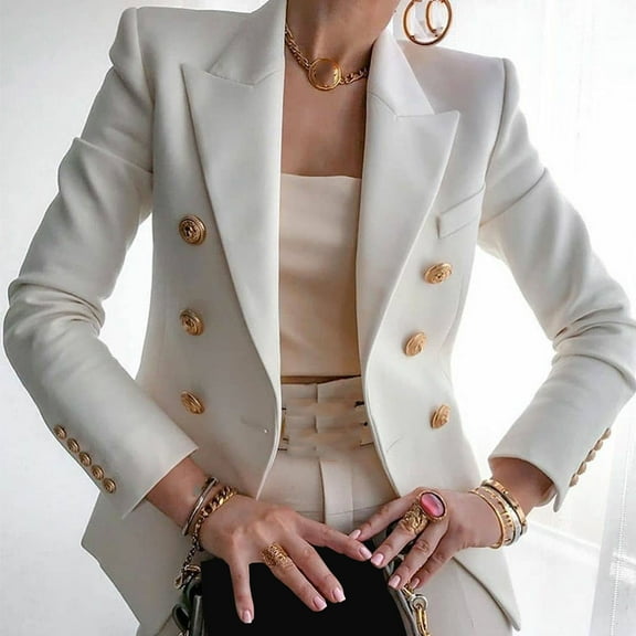 Ikevan Elegant Business office Work Women Lady Solid Button Suit Jacket Coat Outwear White 4(S)