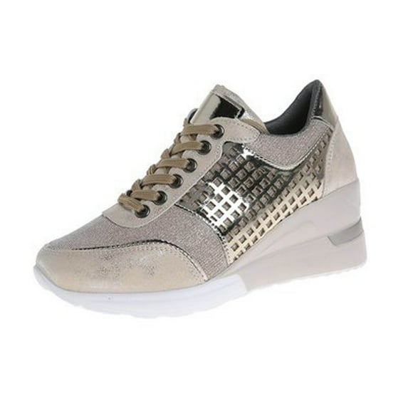 Ikevan Fashion Lace-Up Casual Platform Wedge Heel Sequined Single Shoes Sneakers Women