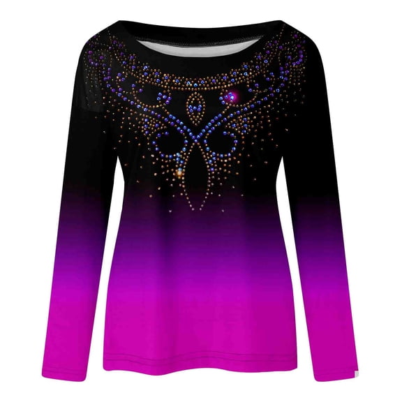 Ikevan Fashion Women Casual Printing Round Neck Long Sleeve Loose T-Shirt Blouse Pullover Tops