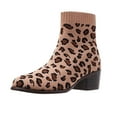 thumbnail image 1 of Ikevan Fashion Women'S Chunky Heel Knitted Elastic Boots Children Leopard Print Shoes, 1 of 2