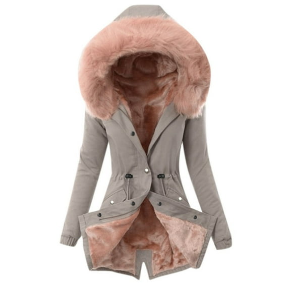 Ikevan Ladies Lining Coat Womens Winter Warm Thick Long Jacket Hooded Overcoat Pink 4(S)