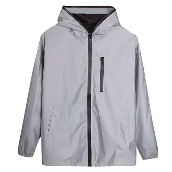 Ikevan Men Casual Solid Luminous Assault Windbreaker Reflective Zipper top Coat