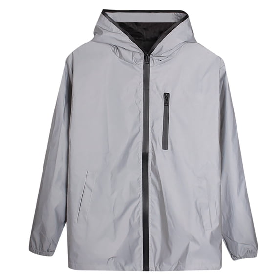 Ikevan Men Casual Solid Luminous Assault Windbreaker Reflective Zipper top Coat