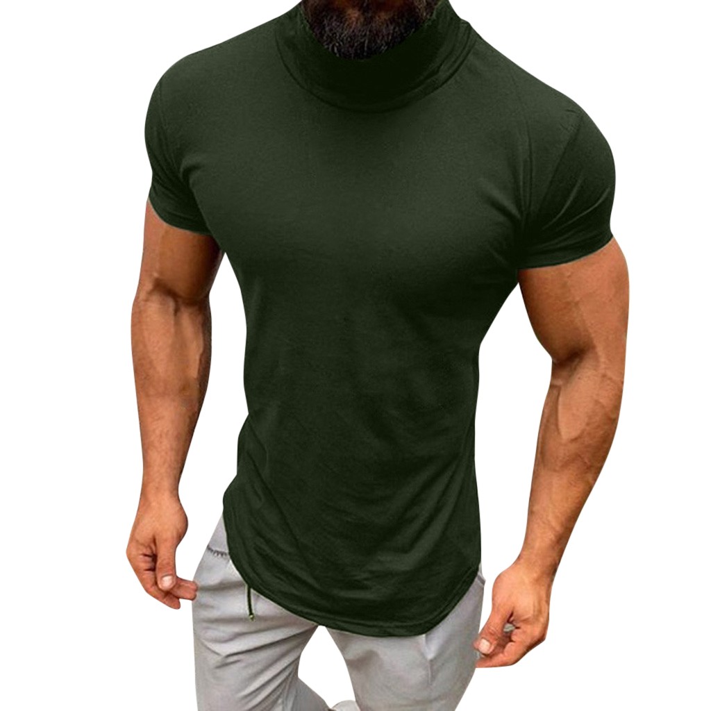 Ikevan Men Casual Spring Summer Solid Color Short Sleeve Turtleneck Tops Blouse Shirts - image 1 of 6