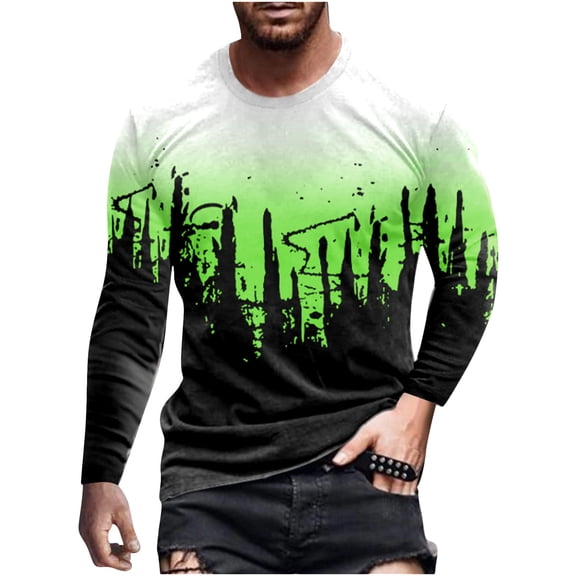 Ikevan Men Fashion Casual Round Neck Pullover Printing Long Sleeve T Shirt Blouse