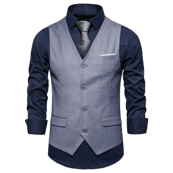 Ikevan Men'S Autumn Winter formal Bussiness Tuxedo Suit Waistcoat Vest Jacket Top Coat Gray XXL