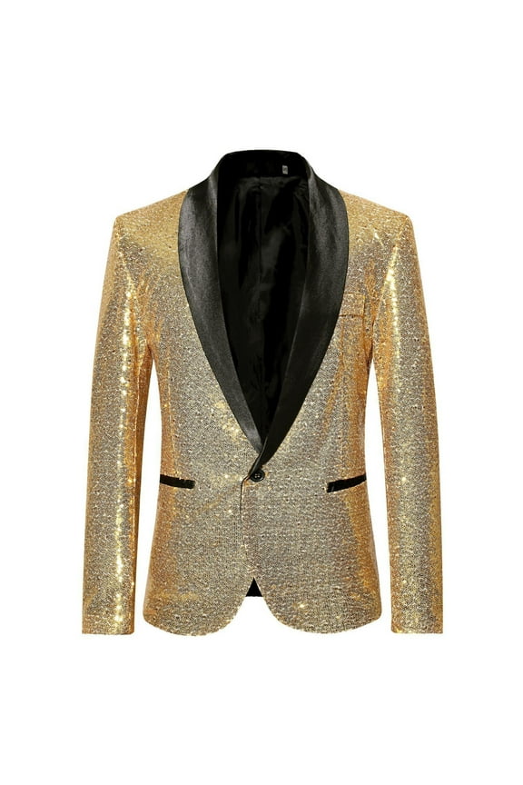 Men'S Autumn and Winter Personality Sequins Casual Suit Jacket Gold 8(L)