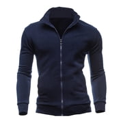 Ikevan MenS Fall Solid Color Jacket Sweater Casual Jacket Navy 8L