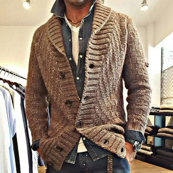 Ikevan Men'S Fall Winter Sweater Loose Large Size Solid Color Sweater Cardigan Jacket Brown 10(XL)
