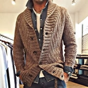 Ikevan MenS Fall Winter Sweater Loose Large Size Solid Color Sweater Cardigan Jacket Brown 8L