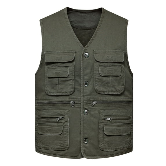 Ikevan Men'S Outdoor Vest Leisure Jacket Lightweight Vest with Zip Many Pockets Army Green 10(XL)