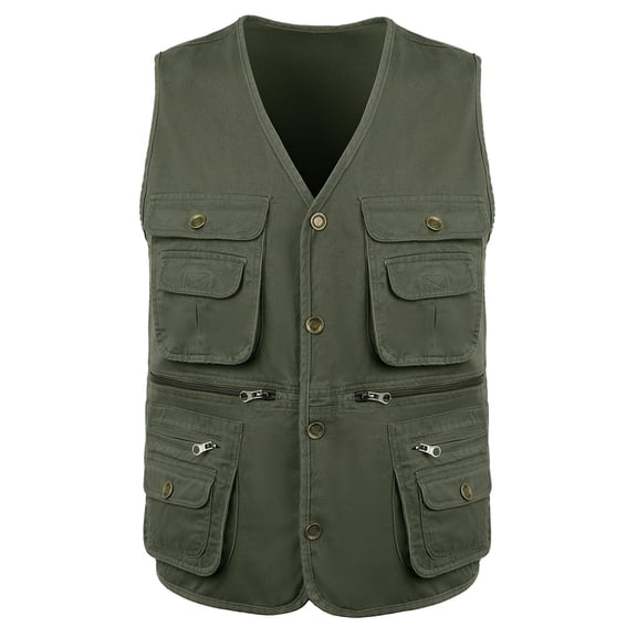 Ikevan Men'S Outdoor Vest Leisure Jacket Lightweight Vest with Zip Many Pockets Army Green 18(5XL)