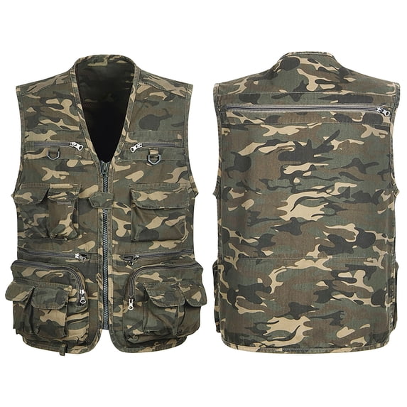 Ikevan Men'S Outdoor Vest Leisure Jacket Lightweight Vest with Zip Many Pockets Camouflage 16(4XL)