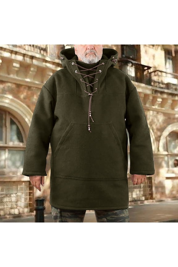 Men'S Wool Heavy Coat Winter Leisure Jacket Pure Color Plus Size Casual Sweater Green 4XL